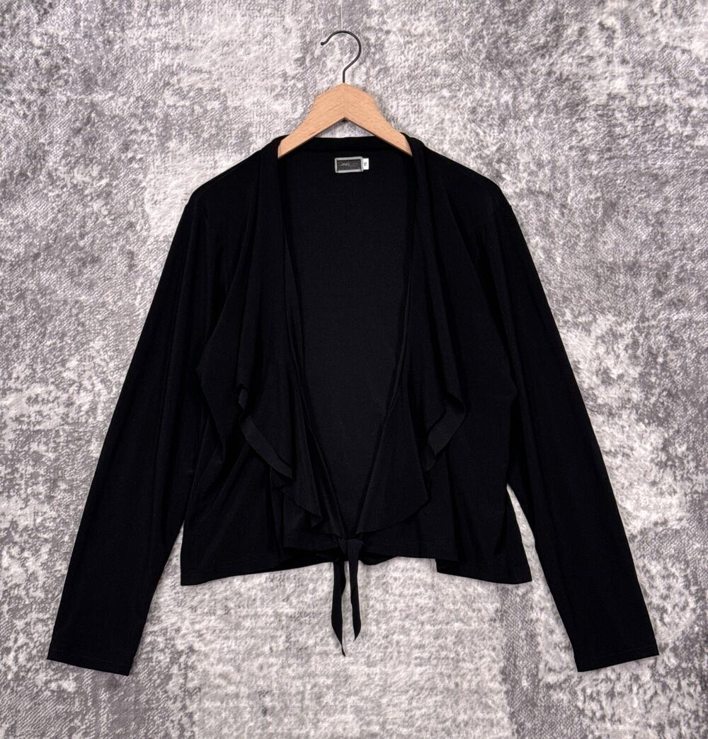 Sympli Top 16 Womens Black Waterfall Drape Tie Front Cardigan Crop